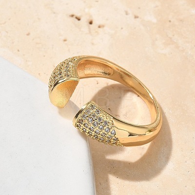 Brass Micro Pave Clear Cubic Zirconia Cuff Finger Rings for Women RJEW-B112-06G-1