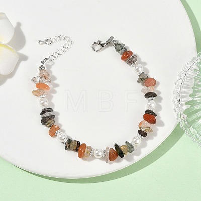 Natural Rutilated Quartz Chip & Shell Pearl Beaded Bracelets BJEW-JB14323-1