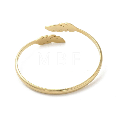304 Stainless Steel Leaf Cuff Bangles BJEW-A003-03G-1