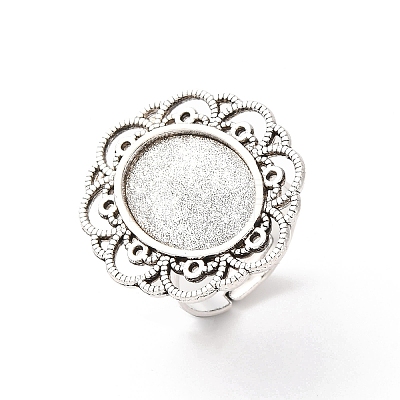 Vintage Adjustable Iron Flower Finger Ring Components Alloy Cabochon Bezel Settings PALLOY-O036-19AS-1