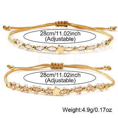 2Pcs Brass & Glass Beads Braided Bead Bracelets for Women IU7406-1-1