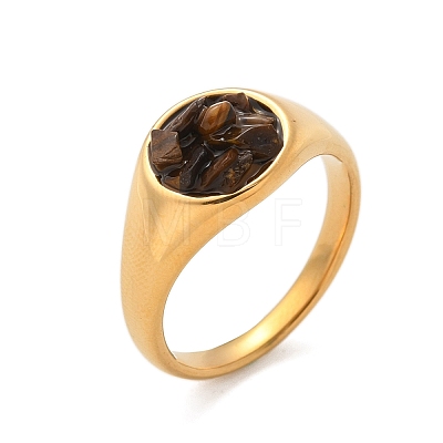 Round Natural Tiger Eye Chips Finger Rings RJEW-D303-03G-04-1