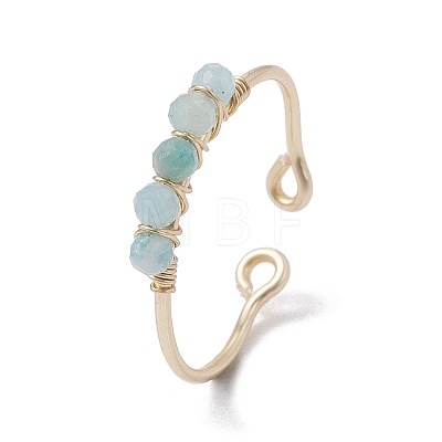 Copper Wire Wrapped Natural Amazonite Open Ring RJEW-JR00630-01-1