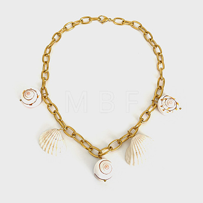 Summer 316L Surgical Stainless Steel & Natual Shell Pendant Necklaces for Women FS-WG2E862-01-1