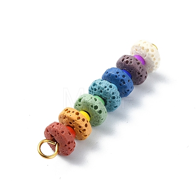 Chakra Natural Lava Rock Dyed Flat Round Connector Charms PALLOY-JF02532-02-1