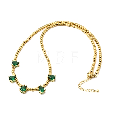 Brass Pave Cubic Zirconia Teardrop Pendant Round Beaded Necklaces NJEW-C121-01G-04-1
