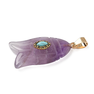Natural Amethyst & Synthetic Turquoise Carved Pendants G-Z084-01G-08-1