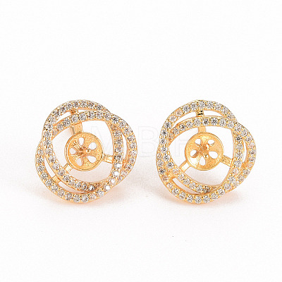 Brass Micro Pave Clear Cubic Zirconia Stud Earring Findings KK-S356-241-NF-1