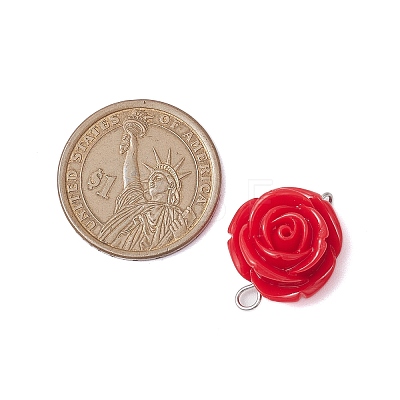 Opaque Resin Red Rose Flower Links Connector Charms PALLOY-JF02750-02-1