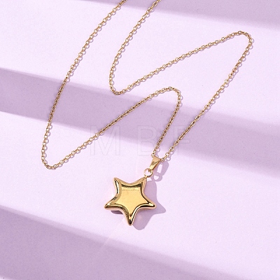 304 Stainless Steel Star Pendant Cable Chain Necklaces for Men Women NJEW-K308-02A-G-1