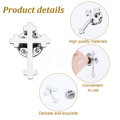 4Pcs Cross Stainless Steel Lapel Pin Back Brooches for Backpack Clothes JEWB-GA0001-53P-1