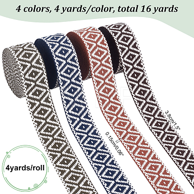 WADORN 16 Yards 4 Colors Flat Ethnic Style Polycotton Rhombus Ribbons SRIB-WR0001-04-1