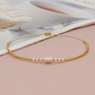 White Natural Freshwater Pearl and Glass Adjustable Braided Bead Bracelets for Women Daily Casual and Date Wear NA4638-1