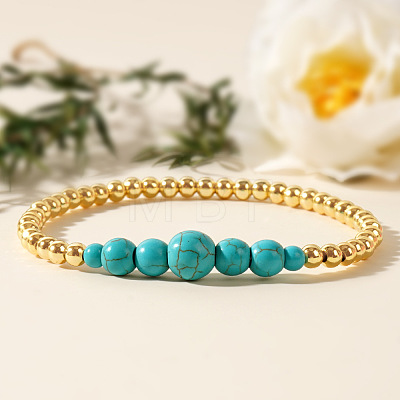 Round Natural Turquoise Beads Stretch Bracelets ID2481-1-1