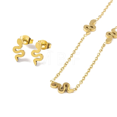 Snake 304 Stainless Steel Stud Earrings & Necklaces Sets for Women Men SJEW-M100-04G-1