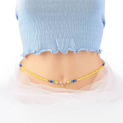 Glass Seed & Cat Eye Waist Beads NJEW-C00030-02-1