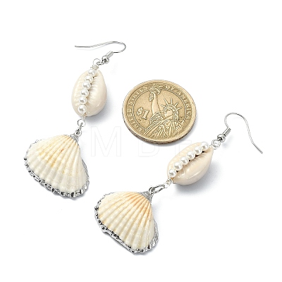 Shell Shape Natural Pearl & Shell Dangle Earrings for Women EJEW-TA00303-1