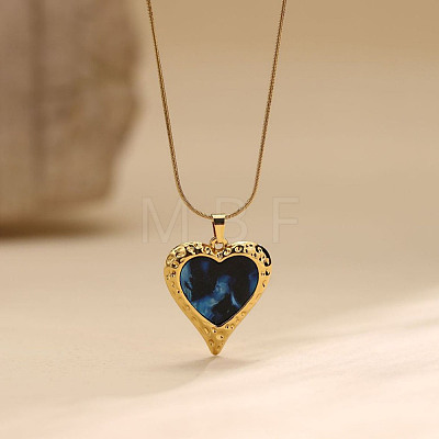 304 Stainless Steel & Synthetic Shell Heart Pendant Necklaces for Women WG39B48-03-1