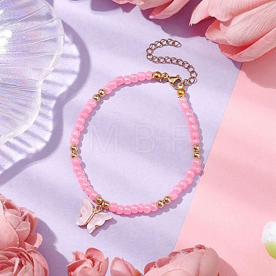 Butterfly Alloy Acrylic Charm Bracelets BJEW-JB10487-02-1