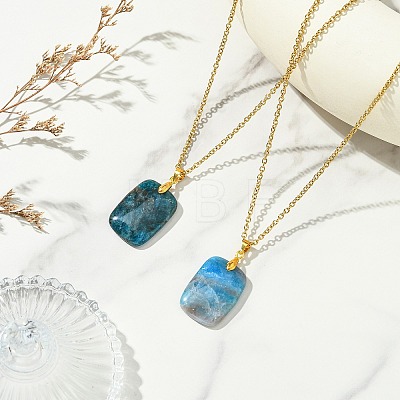 Natural Apatite Rectangle Pendant 304 Stainless Steel Cable Chain Necklaces NJEW-JN06210-02-1