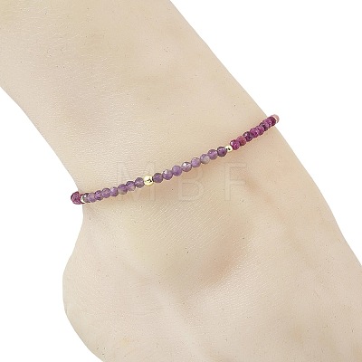 Natural Pearl Rice & Faceted Round Natural Amethyst & Ruby & Rhodonite Beaded Anklets AJEW-AN00837-1