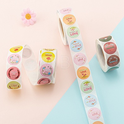6 Rolls 3 Style Floral & Word Handmade with Love Stickers DIY-LS0003-31-1