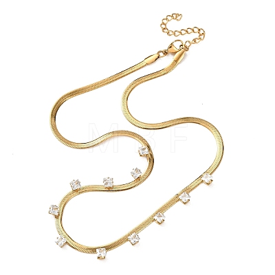 304 Stainless Steel Flat Snake Chain Necklaces with Square Cubic Zirconia NJEW-P355-02G-01-1