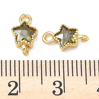 Brass Pave Cubic Zirconia Star Connector Charms KK-P348-08G-02-1