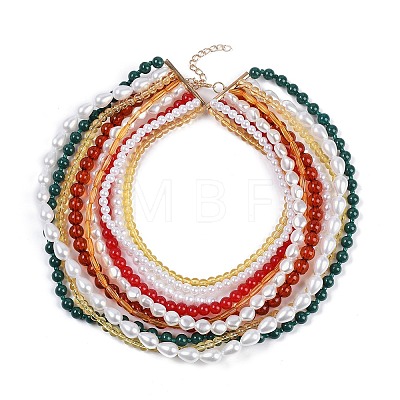 Bohemian Glass Beaded Multi Layered Necklaces for Women NJEW-K384-02A-1