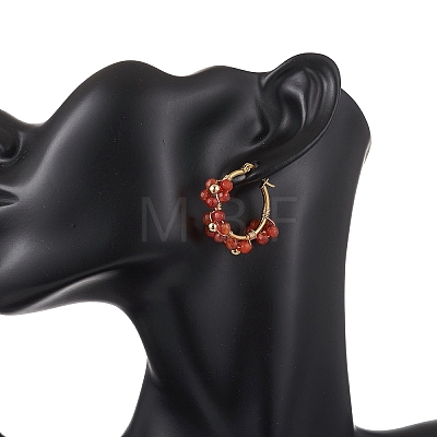 3 Pairs Flower Brass Natural Gemstone Hoop Earrings EJEW-TA00781-1