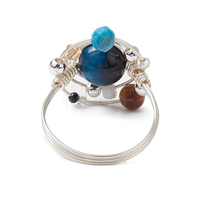 Planet Natural Tiger Eye Finger Rings RJEW-TA00165-04-1