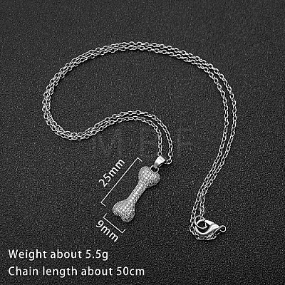 Bone Stainless Steel Rhinestone Pendant Necklaces for Women RR3458-3-1