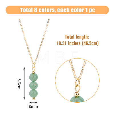 8Pcs 8 Style Natural Mixed Gemstone Round Beaded Pendant Necklaces Set with Iron Cable Chains NJEW-AB00025-1