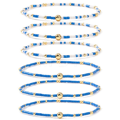 6Pcs Handmade Glass Seed Bead & Brass Beads Stretch Bracelets XZ6120-4-1