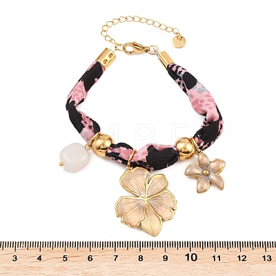 Flower 304 Stainless Steel & Natural Quartz Crystal Charm Bracelets BJEW-P375-01G-1
