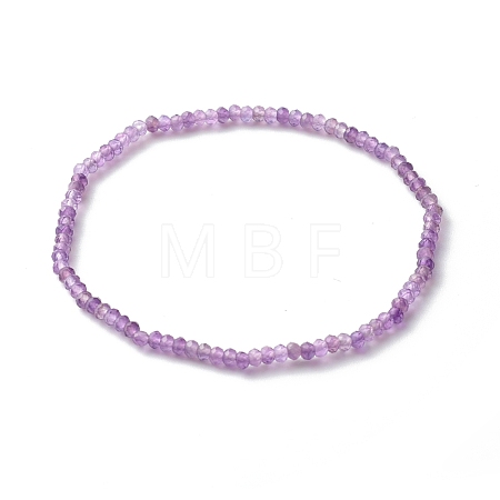 Faceted Rondelle Natural Amethyst Beads Stretch Bracelets BJEW-JB06383-02-1