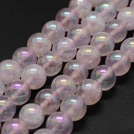 Electroplated Natural Rose Quartz Beads Strands G-K285-06-8mm-1