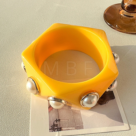 Resin & Plastic Pearl Chunky Bangles for Women WG03724-02-1