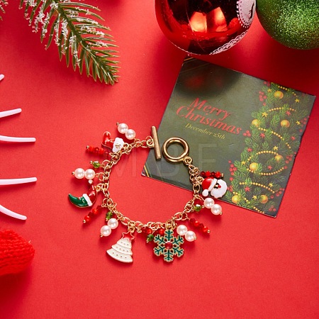 Christmas Alloy Enamel Charm Bracelets BJEW-H634-01A-KCG-1