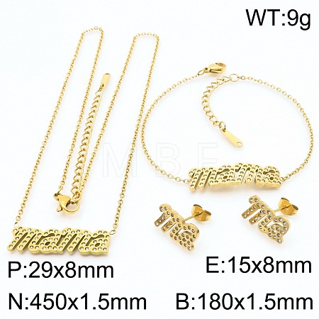 Mother's Day 304 Stainless Steel Crystal Rhinestone Bracelets & Earrings & Necklaces FS-WG743BF-01-1