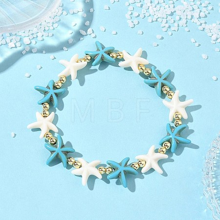 Synthetic Turquoise & Non-magnetic Hematite Beads Stretch Bracelets for Women Men BJEW-JB13728-02-1