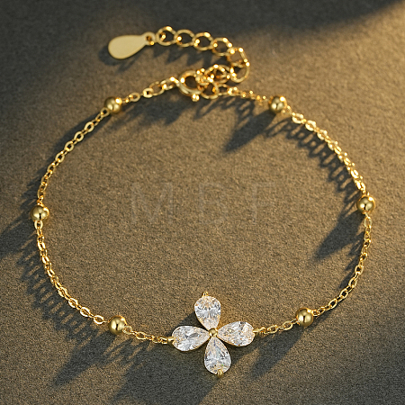 925 Sterling Silver Pave Clear Water Drop Cubic Zirconia Flower Link Bracelets for Women Daily Casual Gift MI7904-1-1