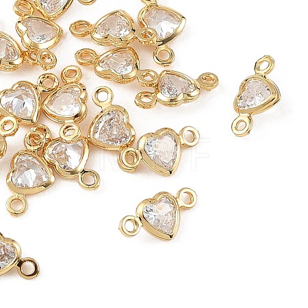 SHEGRACE Brass Pave Clear Cubic Zirconia Heart Connector Charms XGRQ2O671-448G-1