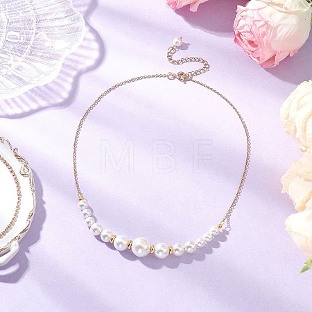 Round White Shell Pearl Graduated Beaded Necklaces for Women NJEW-JN05305-1