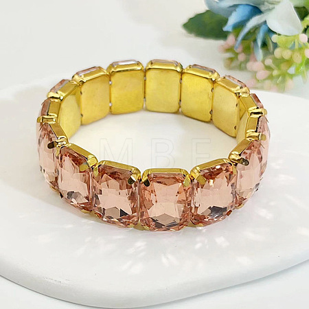 Brass Glass Beads Stretch Bracelets for Women FS-WG7A350-07-1