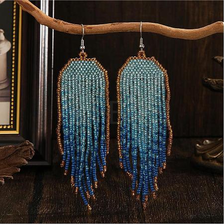 Bohemian Style Handmade Glass Seed Beads Tassel Stud Earrings JY9074-1