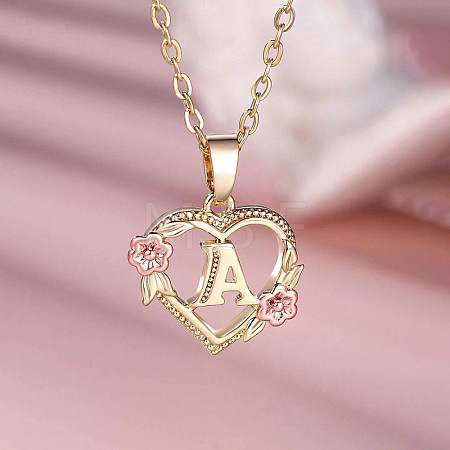 Brass Rose Flower Heart with Letter Pendant Necklaces FS-WGF6950-01-1