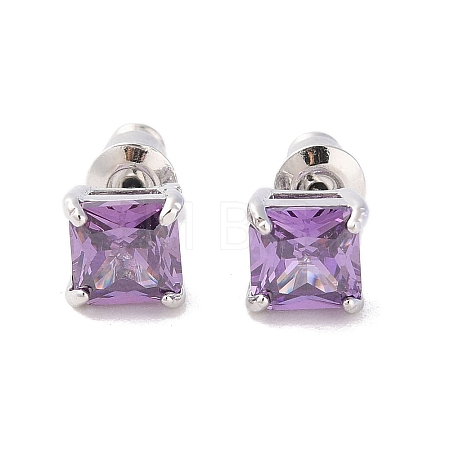 Rack Plating Brass Micro Pave Cubic Zirconia Stud Earrings EJEW-I304-01P-04-1