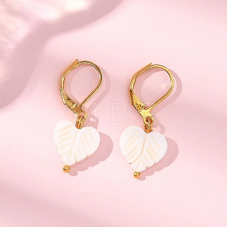 Heart Natural Sea Shell Hoop Earrings EJEW-JE06771-1
