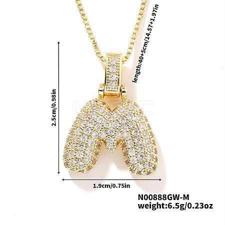 Elegant Brass Micro Pave Clear Cubic Zirconia 3D Initial Necklaces DV4415-11-1